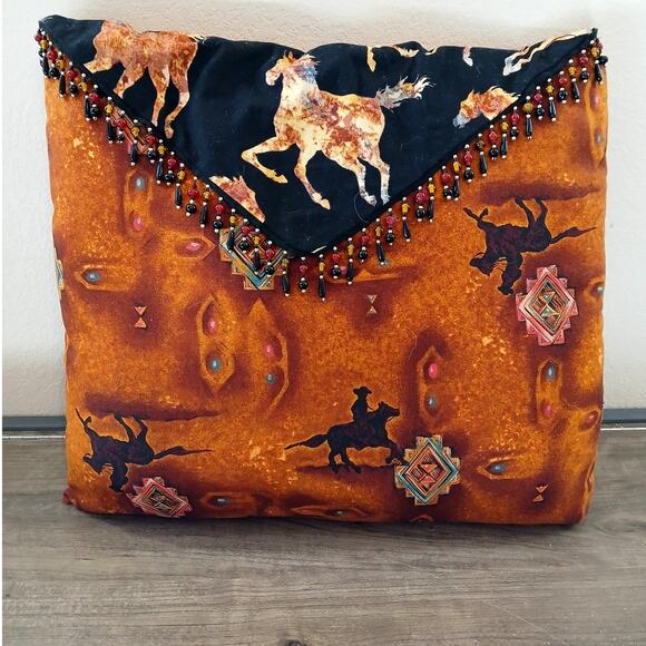 Western Beaded Pillow Handmade Throw Pillow With Horses - Picture 1 of 5